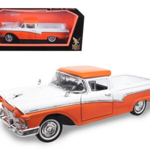 1957 Ford Ranchero Pickup Orange and White 1/18 Diecast Model Car by Road Signature