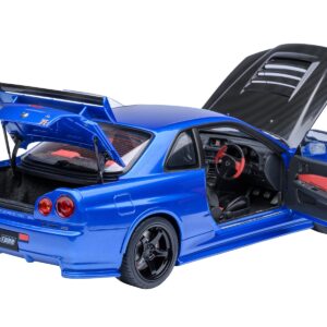 Nissan Skyline GT-R R34 Nismo Z-TUNE RHD (Right Hand Drive) Bayside Blue with Carbon Hood 1/18 Model Car by Autoart