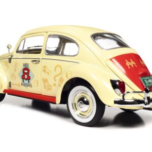 1963 Volkswagen Beetle Yukon Yellow with “Monopoly” Graphics “Free Parking” and Mr. Monopoly Resin Figure 1/18 Diecast Model Car by Auto World