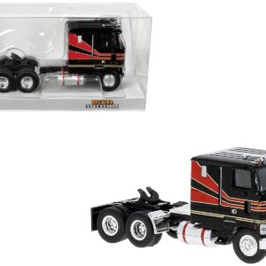 1978 Ford CLT 9000 Truck Tractor Black with Red Stripes 1/87 (HO) Scale Model Car by Brekina