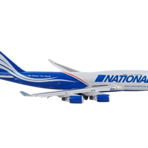 Boeing 747-400F Commercial Aircraft with Flaps Down “National Airlines” Gray and Blue 1/400 Diecast Model Airplane by GeminiJets