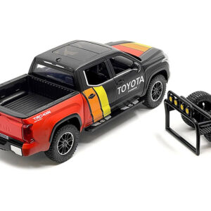 2023 Toyota Tundra TRD 4×4 Pickup Truck Black and Red with Stripes with Sunroof and Wheel Rack Limited Edition to 2400 pieces Worldwide 1/24 Diecast Model Car