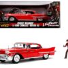 1958 Cadillac Series 62 Red with Freddy Krueger Diecast Figurine “A Nightmare on Elm Street” Movie 1/24 Diecast Model Car by Jada