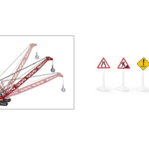 Heavy Haulage Transporter Green and Liebherr Cable Excavator Red with Wrecking Ball and Signs 1/87 (HO) Diecast Models by Siku