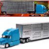 Mack Pinnacle Truck with Pot Belly Livestock Trailer Blue and Chrome “Long Haul Truckers” Series 1/32 Diecast Model by New Ray