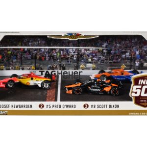 “108th Indianapolis 500” (2024) Podium Set of 3 IndyCars 1/64 Diecast Model Cars by Greenlight