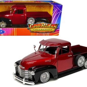 1953 Chevrolet 3100 Pickup Truck Lowrider Red Metallic and Black Two-Tone “Low Rider Collection” 1/24 Diecast Model Car by Welly