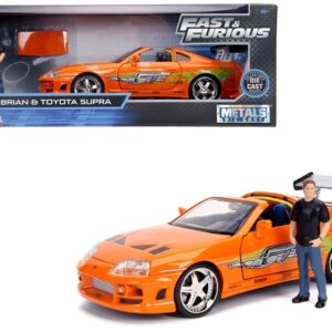 Toyota Supra Orange Metallic with Brian Diecast Figurine “Fast & Furious” Movie 1/24 Diecast Model Car by Jada