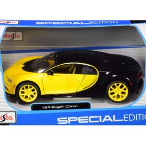 Bugatti Chiron Yellow and Black 1/24 Diecast Model Car by Maisto