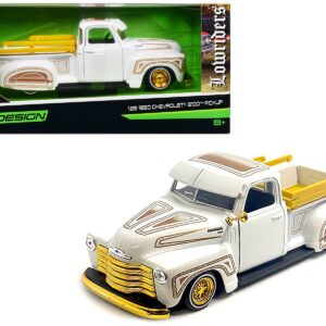 1950 Chevrolet 3100 Pickup Truck Lowrider White with Graphics and Gold Wheels “Lowriders” Series 1/25 Diecast Model Car by Maisto