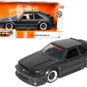 1989 Ford Mustang GT 5.0 Matt Black Metallic with Matt Black Hood “Bigtime Muscle” Series 1/24 Series Diecast Model Car by Jada