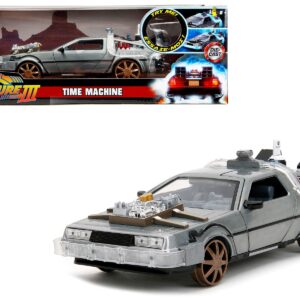 DeLorean Brushed Metal Time Machine (Train Wheel Version) with Lights “Back to the Future Part...