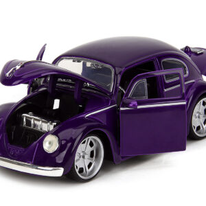 Volkswagen Beetle Purple Metallic and Wednesday Addams Diecast Figure “Wednesday” (2022) TV Series “Hollywood Rides” Series 1/24 Diecast Model Car by Jada