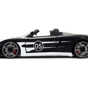 Porsche Carrera GT Convertible #05 Black with White Graphics “Hyper-Spec” Series 1/24 Diecast Model Car by Jada