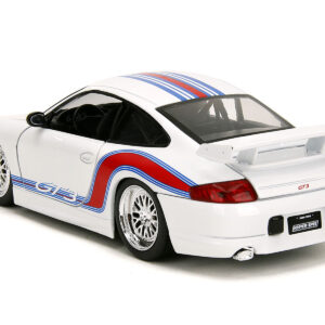 Porsche 911 GT3 (996) White with Red and Blue Stripes “Hyper-Spec” Series 1/24 Diecast Model Car by Jada