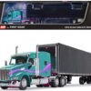 Peterbilt 579 with 72″ Mid-Roof Sleeper and 53′ Utility RollTarp Trailer Teal and Black with Purple Stripes 1/64 Diecast Model by DCP/First Gear