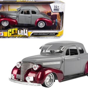 1939 Chevrolet Coupe Lowrider Gray and Red Metallic “Get Low” Series 1/24 Diecast Model Car by Motormax