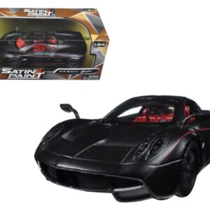 Pagani Huayra Matt Black with Red Interior 1/24 Diecast Model Car by Motormax