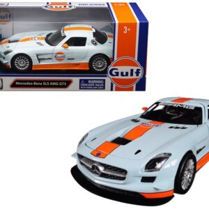 Mercedes Benz SLS AMG GT3 with “Gulf” Livery Light Blue with Orange Stripe 1/24 Diecast Model Car by Motormax