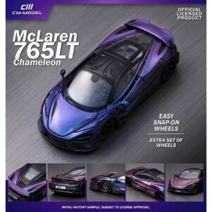 McLaren 765LT Chameleon Purple with Black Top and Extra Wheels 1/64 Diecast Model Car by CM Models