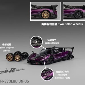 Pagani Zonda Revolucion Purple Metallic and Carbon with Extra Wheels 1/64 Diecast Model Car by CM Models