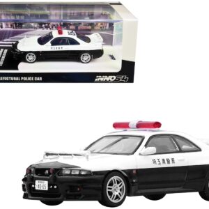 Nissan Skyline GT-R (R33) RHD (Right Hand Drive) Black and White “Saitama Prefectural” Police Car 1/64 Diecast Model Car by Inno Models