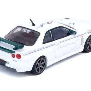 Nissan Skyline GT-R (R34) V-SPEC N1 RHD (Right Hand Drive) “Tuned by Mine’s” White 1/64 Diecast Model Car by Inno Models