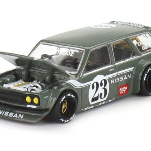 Datsun 510 Wagon V3 RHD (Right Hand Drive) Dark Green with Green Carbon Hood and Rear Gate (Designed by Jun Imai) “Kaido House” Special 1/64 Diecast Model Car by True Scale Miniatures