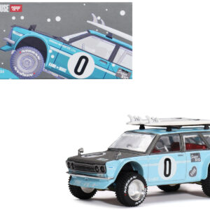 Datsun Kaido 510 Wagon 4×4 RHD (Right Hand Drive) Light Blue with Carbon Hood with Surfboards on Roof “Winter Holiday Edition” (Designed by Jun Imai) “Kaido House” Special 1/64 Diecast Model Car by Mini GT