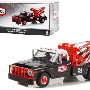 1970 Chevrolet C-30 Dually Wrecker Tow Truck “Texaco 24 Hour Road Service” Black with White Top 1/18 Diecast Model Car by Greenlight