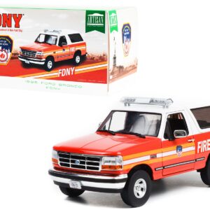 1996 Ford Bronco Police Red and White FDNY (The Official Fire Department the City of New York) “Artisan Collection” 1/18 Diecast Model Car by Greenlight