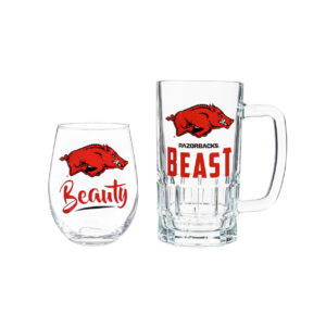 Arkansas Razorbacks Drink Set Boxed 17oz Stemless Wine and 16oz Tankard