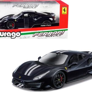 Ferrari 488 Pista Dark Blue Metallic with Silver Stripes 1/24 Diecast Model Car by Bburago