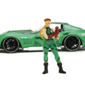 1969 Chevrolet Corvette Stingray ZL1 Green Metallic with Yellow Stripes and Cammy Diecast Figure “Street Fighter” Video Game “Anime Hollywood Rides” Series 1/24 Diecast Model Car by Jada