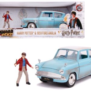 1959 Ford Anglia Light Blue (Weathered) with Harry Potter Diecast Figurine 1/24 Diecast Model Car by Jada