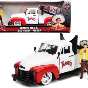 1953 Chevrolet Pickup Truck White and Red with Charro Man Diecast Figurine “Tapatio” 1/24 Diecast Model Car by Jada