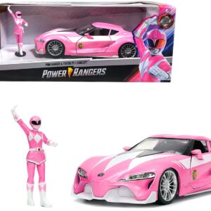 Toyota FT-1 Concept Pink Metallic and Pink Ranger Diecast Figurine “Power Rangers” “Hollywood Rides” Series 1/24 Diecast Model Car by Jada