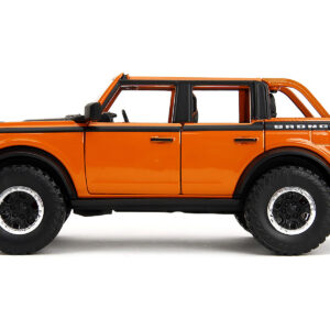 2021 Ford Bronco Open-Top Orange with Black Stripes and Hood with Extra Wheels “Just Trucks” Series 1/24 Diecast Model Car by Jada