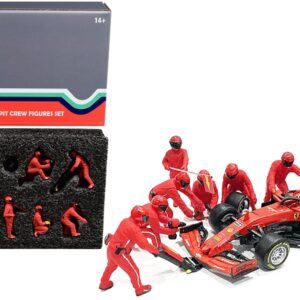 Formula One F1 Pit Crew 7 Figurine Set Team Red for 1/43 Scale Models by American Diorama