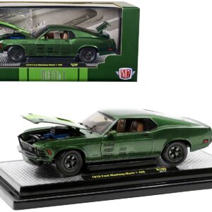 1970 Ford Mustang Mach 1 428 Green Metallic with Light Green Hood Limited Edition to 6550 pieces Worldwide 1/24 Diecast Model Cars by M2 Machines