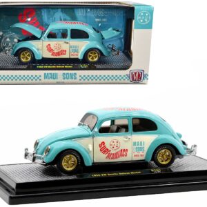 1952 Volkswagen Beetle Deluxe Model Light Blue and Wimbledon White “Maui & Sons” Limited Edition to 3850 pieces Worldwide 1/24 Diecast Model Car by M2 Machines