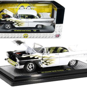 1957 Chevrolet Bel Air Hardtop Bright White with Flames “Mooneyes” Limited Edition to 6450 pieces Worldwide 1/24 Diecast Model Car by M2 Machines