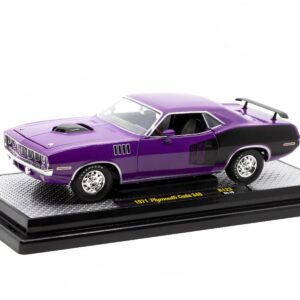 1971 Plymouth Barracuda 340 Purple with Black Limited Edition to 6650 pieces Worldwide 1/24 Diecast Model Car by M2 Machines