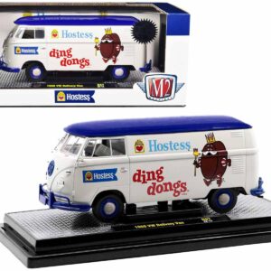 1960 Volkswagen Delivery Van “Hostess Ding Dongs” Wimbledon White with Blue Top Limited Edition to 8350 pieces Worldwide 1/24 Diecast Model Car by M2 Machines