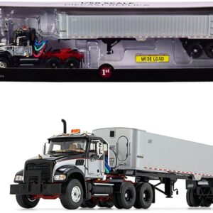 Mack Granite MP Tandem-Axle Day Cab with East Genesis End Dump Trailer Black and Silver 1/50 Diecast Model by First Gear