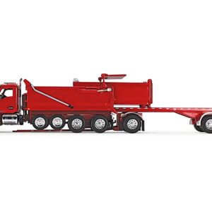 Kenworth T880 Quad-Axle Dump Truck and Rogue Transfer Tandem-Axle Dump Trailer Viper Red 1/64 Diecast Model by DCP/First Gear