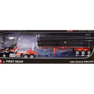 Kenworth W990 Day Cab and MAC Coal End Dump Trailer Black with Orange Graphics 1/64 Diecast Model by DCP/First Gear