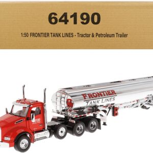 Kenworth T880 SBFA Tandem Day Cab Truck with Pusher Axle and Heil FD9300/DT-C4 Petroleum Tanker Trailer “Frontier Tank Lines” Red and Chrome “Transport Series” Limited Edition to 500 pieces Worldwide 1/50 Diecast Model by Diecast Masters