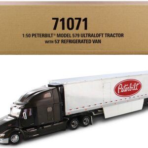 Peterbilt 579 UltraLoft Truck Tractor with 53′ Refrigerated Van Legendary Black and Chrome “Transport Series” 1/50 Diecast Model by Diecast Masters