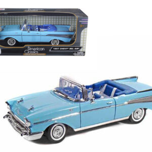 1957 Chevrolet Bel Air Convertible Light Blue with Blue Interior 1/18 Diecast Model Car by Motormax